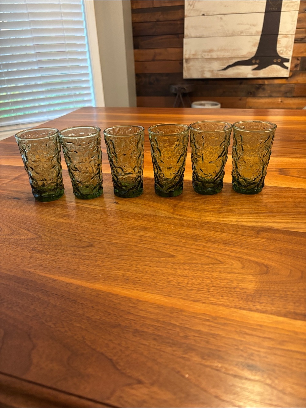 Vintage Anchor Hocking Avocado Green Crinkle Small Juice Glasses 4” Set of 6
